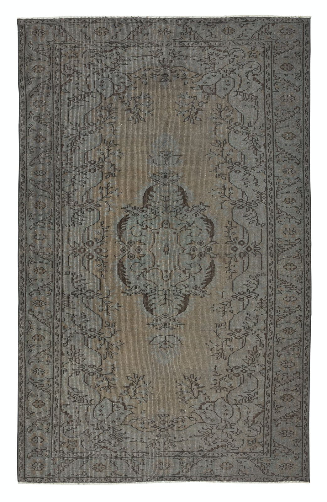 6x9,5 ft Vintage Vloerkleed Overdyed in Grijs voor Moderne Interieurs, Handgemaakt in Turkije