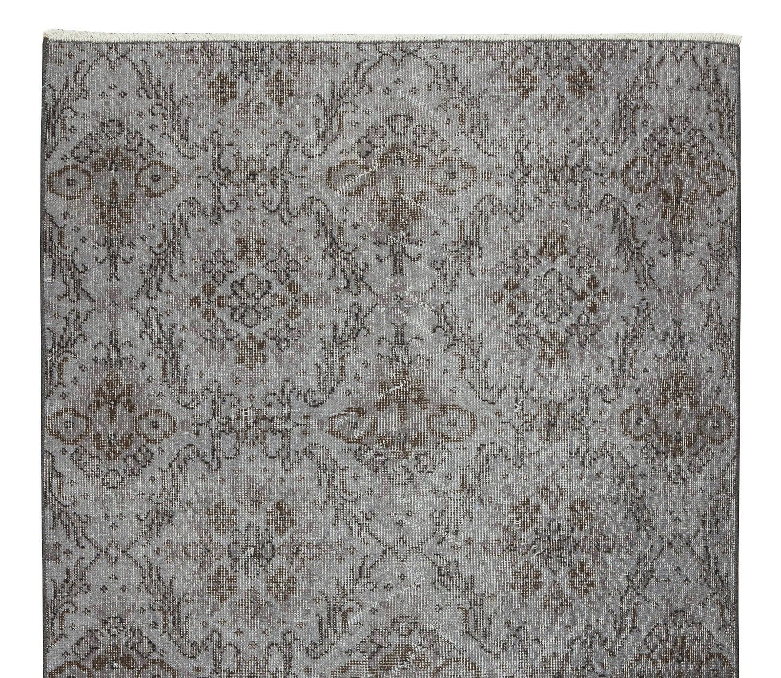 3.8x6.7 Ft Mid Century Handmade Turkish Rug Over Dyed In Gray 4 Modern Interiors photo Textiles