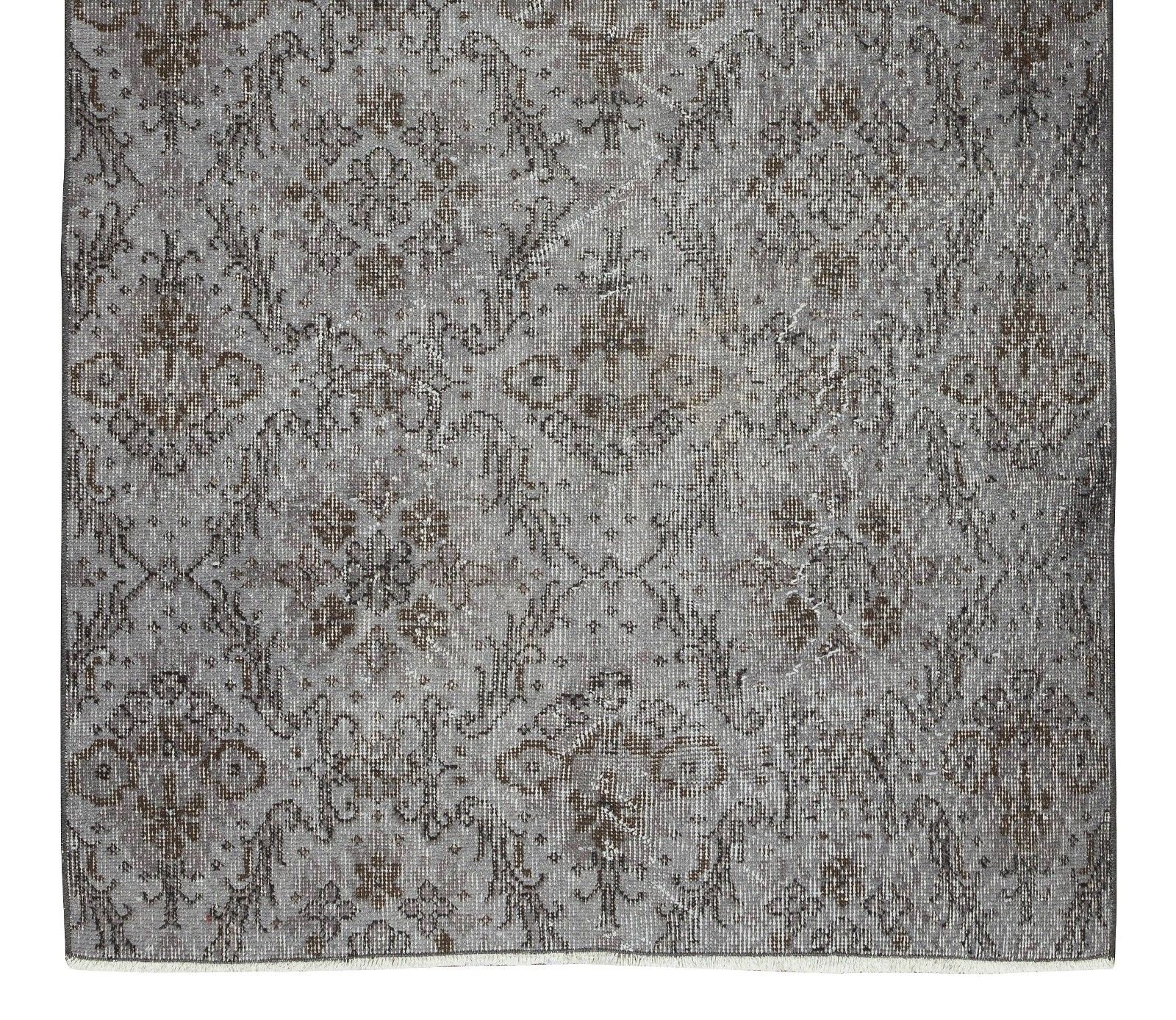 3.8x6.7 Ft Mid Century Handmade Turkish Rug Over Dyed In Gray 4 Modern Interiors photo 217.0