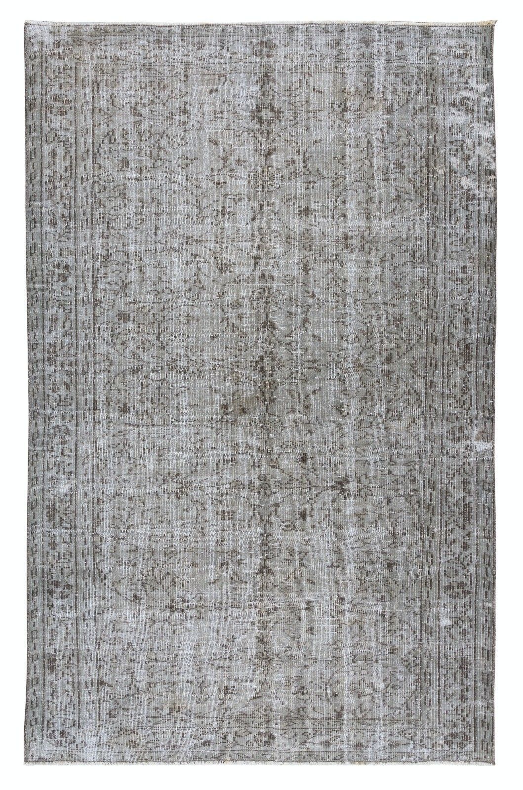 5.2x8.3 Ft Mid Century Handmade Turkish Rug Over Dyed In Gray 4 Modern Interiors