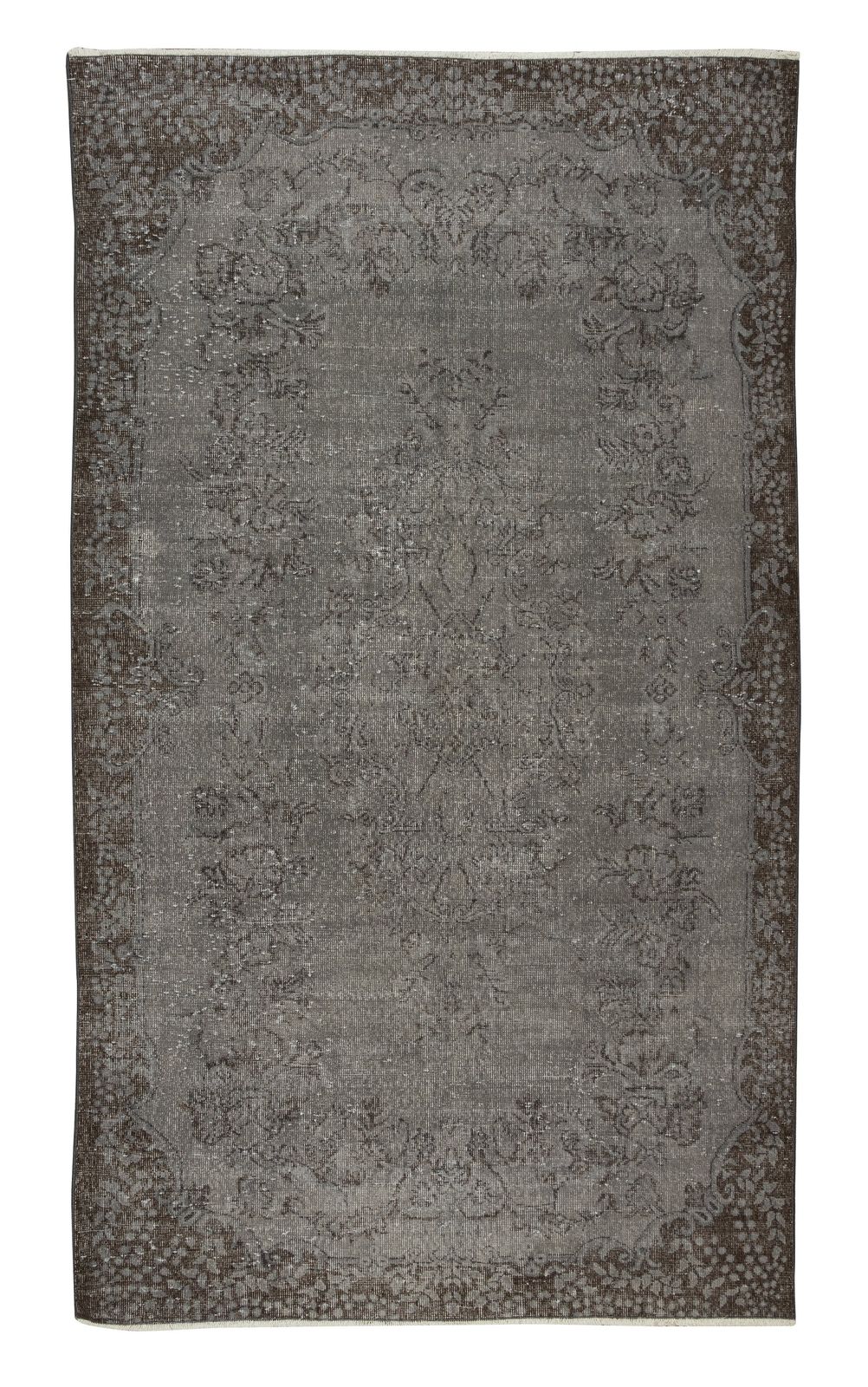 5.6x9.8 Ft Handmade Vintage Turkish Rug Over Dyed In Gray For Modern Interiors