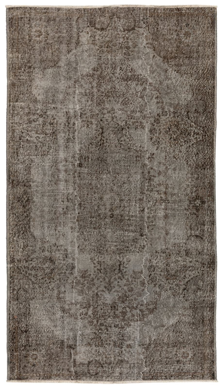 5.5x9.2 Ft Mid Century Area Rug Overdyed In Gray, Handmade In Turkey