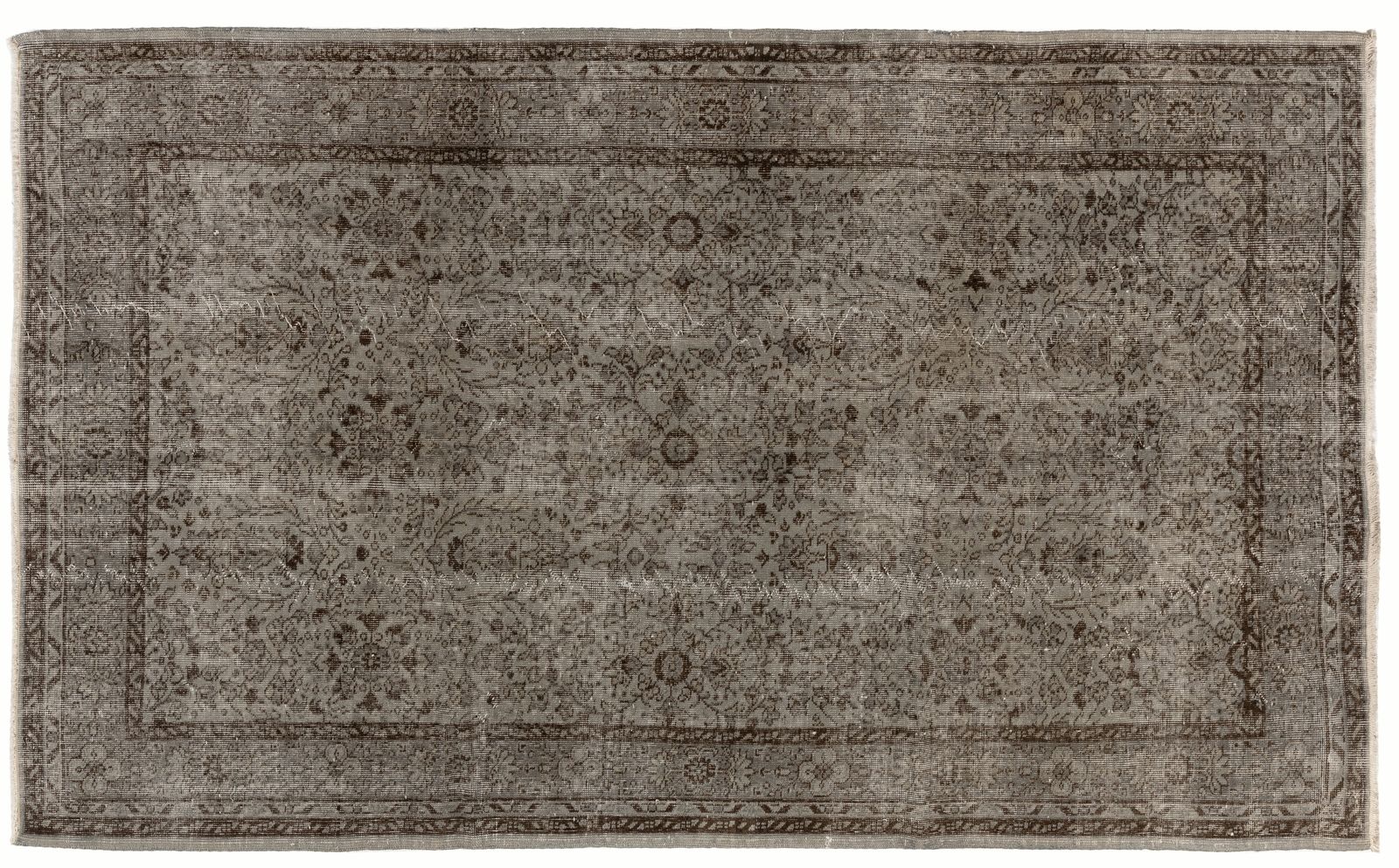 5.4x8.8 Ft Mid Century Floral Design Rug Overdyed In Gray, Handknotted In Turkey photo furniture