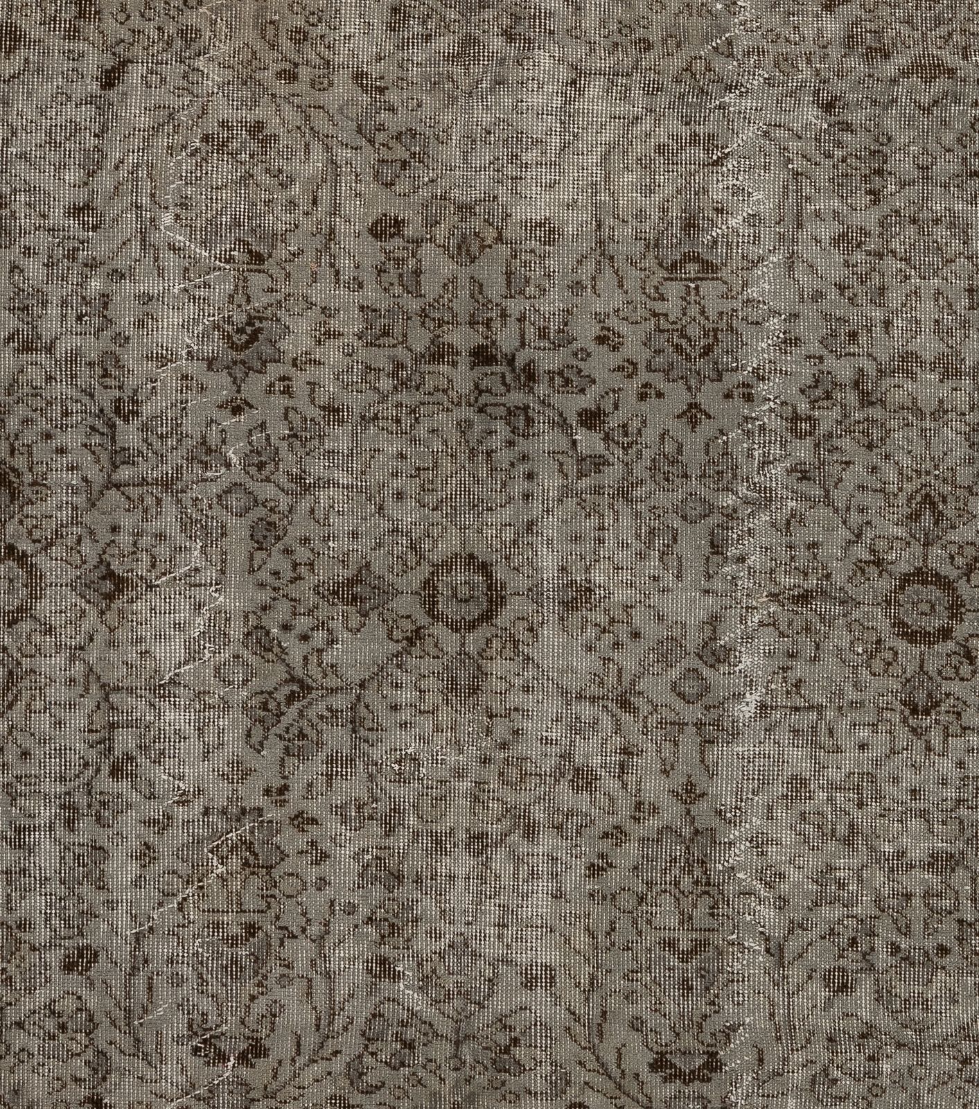 5.4x8.8 Ft Mid Century Floral Design Rug Overdyed In Gray, Handknotted In Turkey photo 440.0