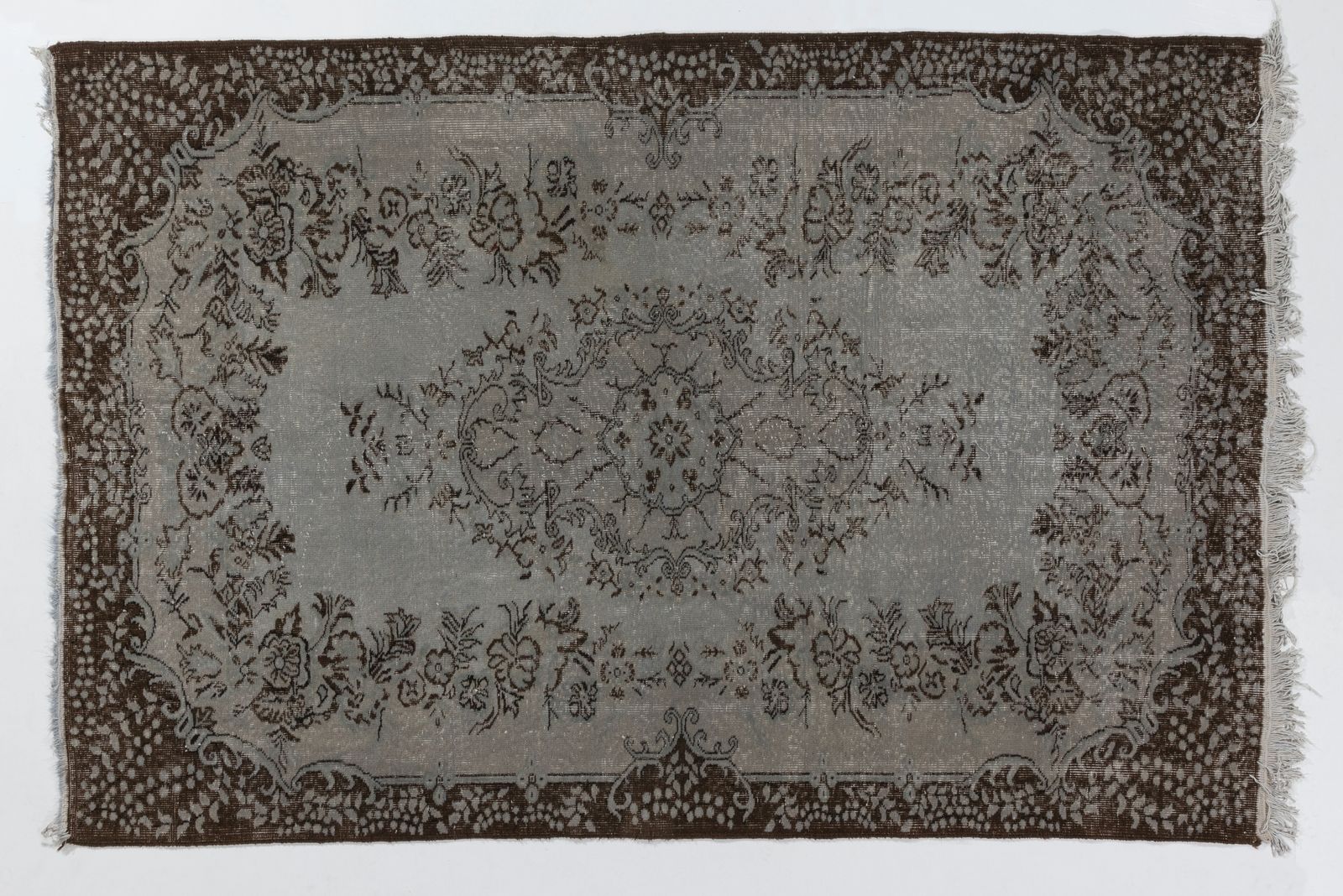 5.6x8.3 Ft Vintage Medallion Design Rug Overdyed In Gray, Handknotted In Turkey photo furniture