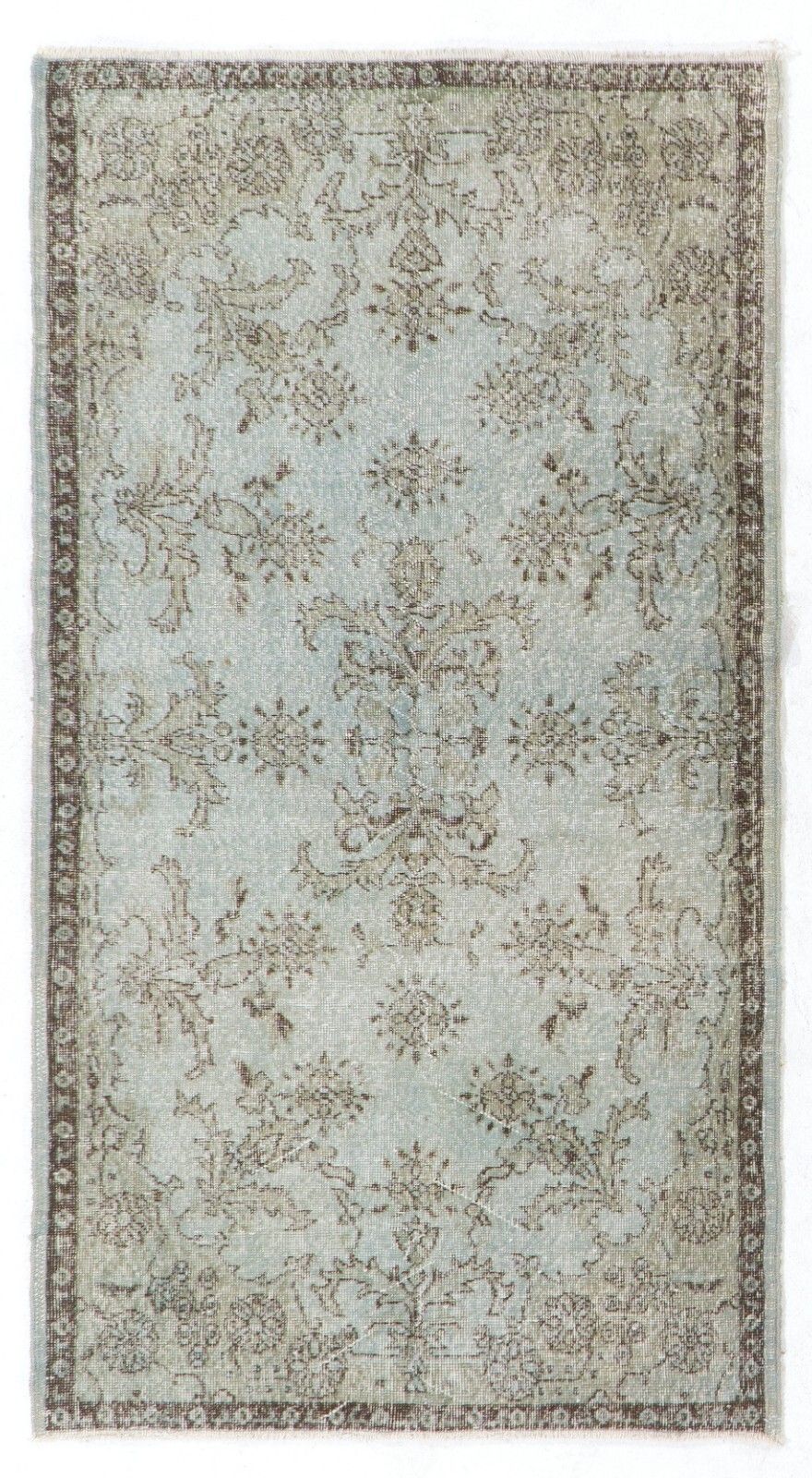 3.7x7 Ft Modern Handmade Turkish Wool Area Rug In Gray & Light Blue