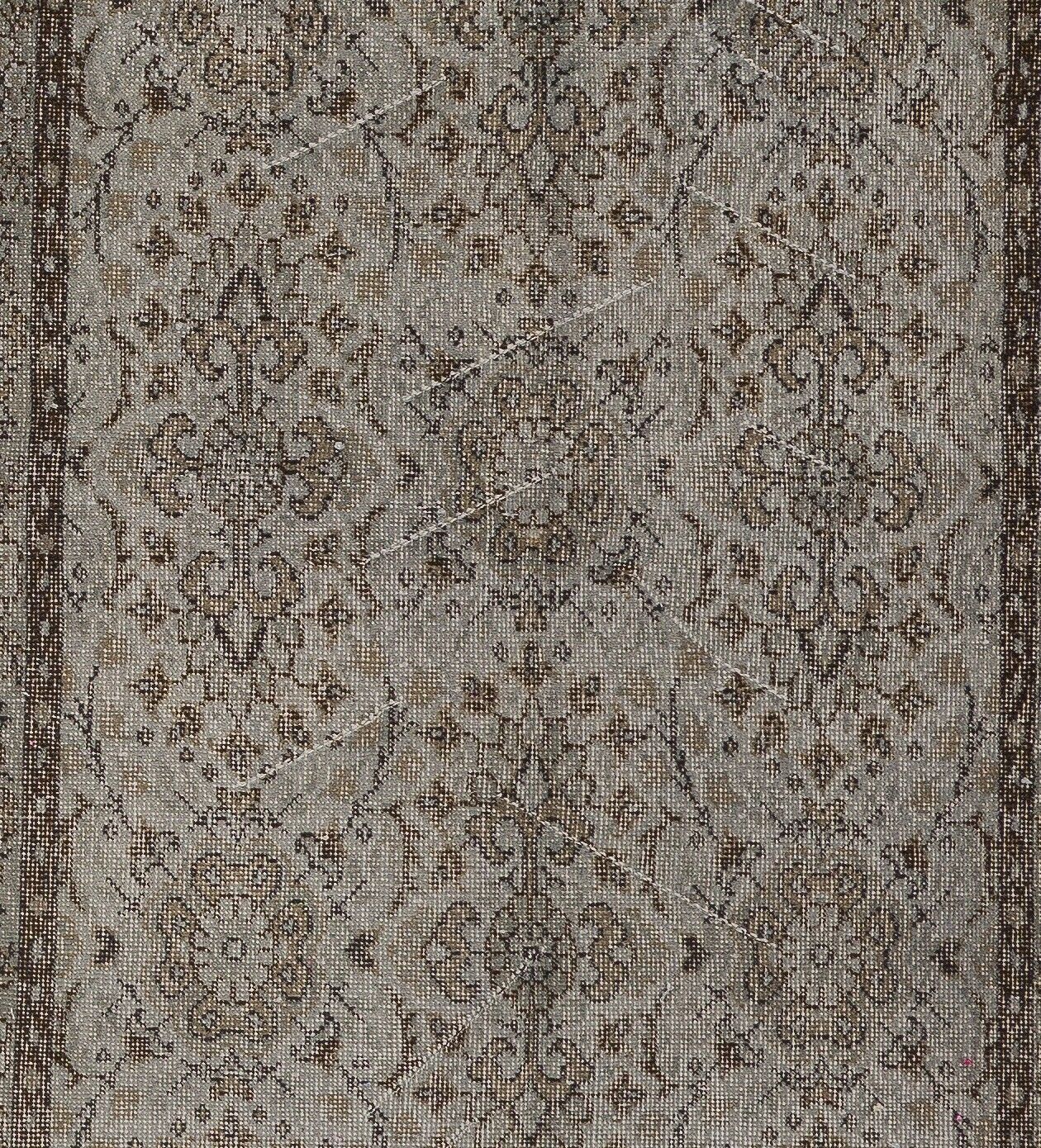 4x7 Ft Mid Century Floral Design Rug Over Dyed In Gray, Hand Knotted In Turkey photo 214.0
