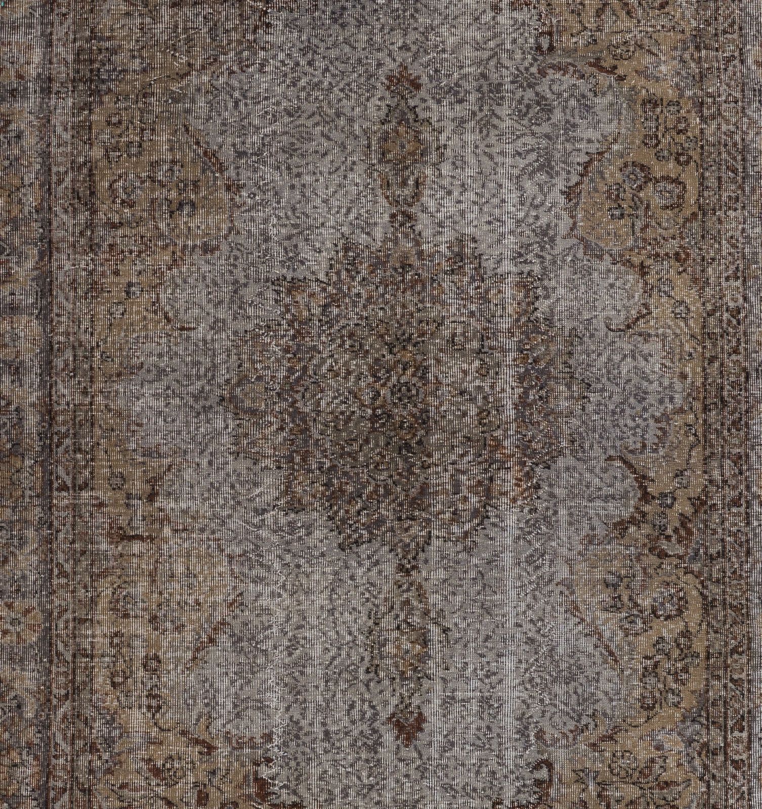 6.7x9.8 Ft Vintage Wool Area Rug Overdyed In Gray, Handknotted In Turkey photo 552.0