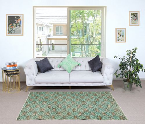 3.8x6.6 Ft Green Accent Rug For Contemporary Interiors, Hand Knotted In Turkey photo furniture