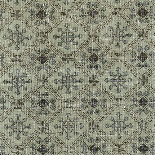 6x9.2 Ft Handmade Turkish Wool Area Rug With Floral Design And Green Background photo 532.0