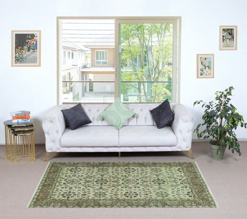 3.8x7 Ft Contemporary Handmade Green Color Turkish Accent Rug With Floral Design photo furniture