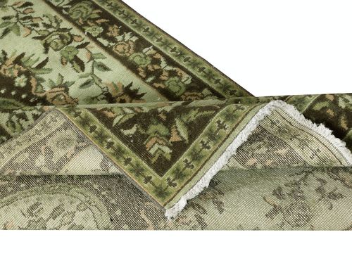 4x7 Ft Hand Knotted Baroque Style Turkish Wool Area Rug In Green photo for sale