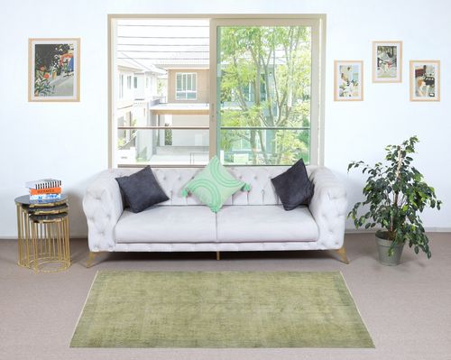 4x7 Ft Overdyed Wool Light Green Color Area Rug. Hand Knotted In Turkey photo furniture