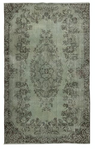5.4x8.7 Ft Contemporary Handmade Turkish Wool Area Rug In Green Color