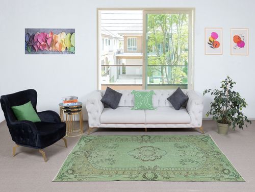 5x8 Ft Green Color Wool Area Rug For Modern Interiors, Handmade In Turkey photo furniture