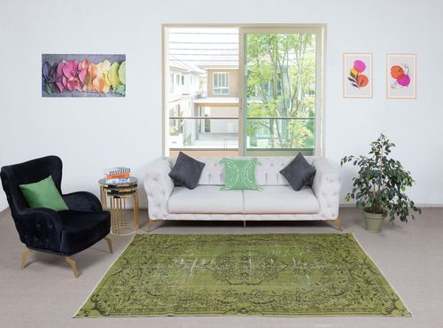 5.6x8.6 Ft Contemporary Handmade Turkish Wool Area Rug In Green photo furniture