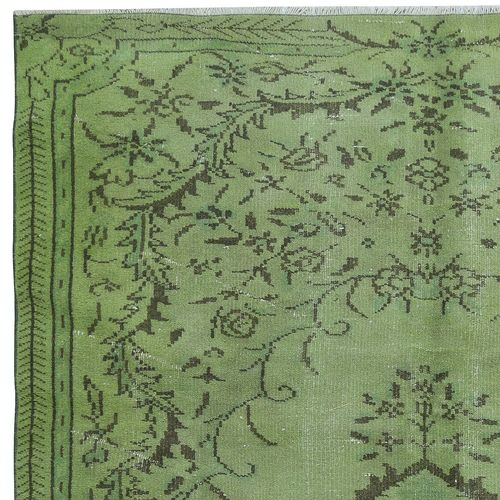 5.8x9.3 Ft Modern Wool Area Rug. Handmade In Turkey. Green Color Living Room Rug photo Textiles