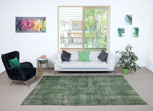 6.7x9.7 Ft Contemporary Handmade Low Pile Turkish Wool Area Rug In Green Color photo furniture