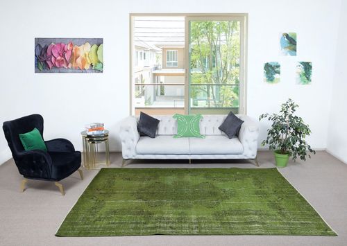 6.6x9.4 Ft Green Color Handmade Shabby Chic Turkish Area Rug For Living Room photo furniture