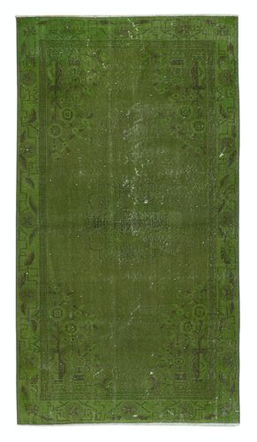 3.5x6.4 Ft Contemporary Handmade Turkish Accent Rug In Green Color