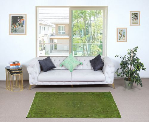 3.5x6.4 Ft Contemporary Handmade Turkish Accent Rug In Green Color photo furniture
