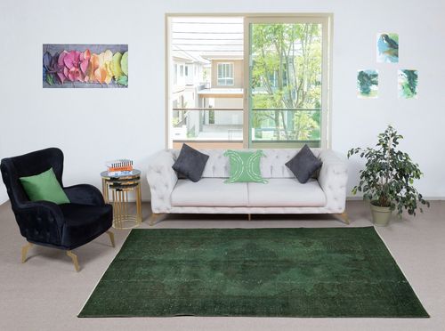 5.6x9 Ft Modern Area Rug In Dark Green, Hand Woven And Hand Knotted In Turkey photo furniture