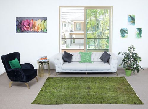 5.6x9.4 Ft Green Color Wool Area Rug For Modern Interiors, Handmade In Turkey photo furniture