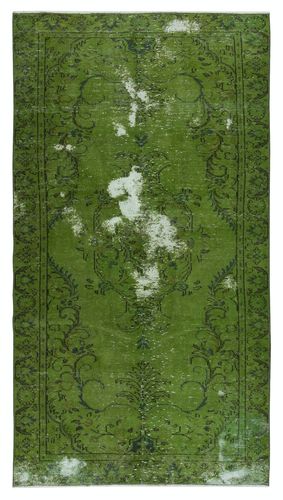 4.7x8.6 Ft Contemporary Handknotted Area Rug. Green Color Turkish Floor Covering