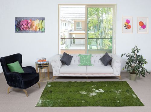 4.7x8.6 Ft Contemporary Handknotted Area Rug. Green Color Turkish Floor Covering photo furniture