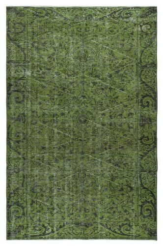 5.6x8.6 Ft Modern Handmade Turkish Area Rug Over Dyed In Green Color