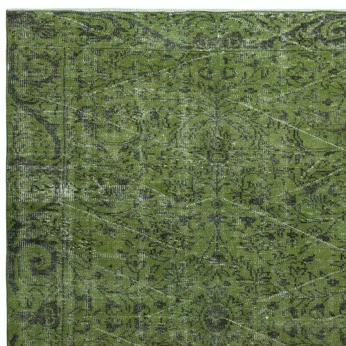 5.6x8.6 Ft Modern Handmade Turkish Area Rug Over Dyed In Green Color photo Textiles