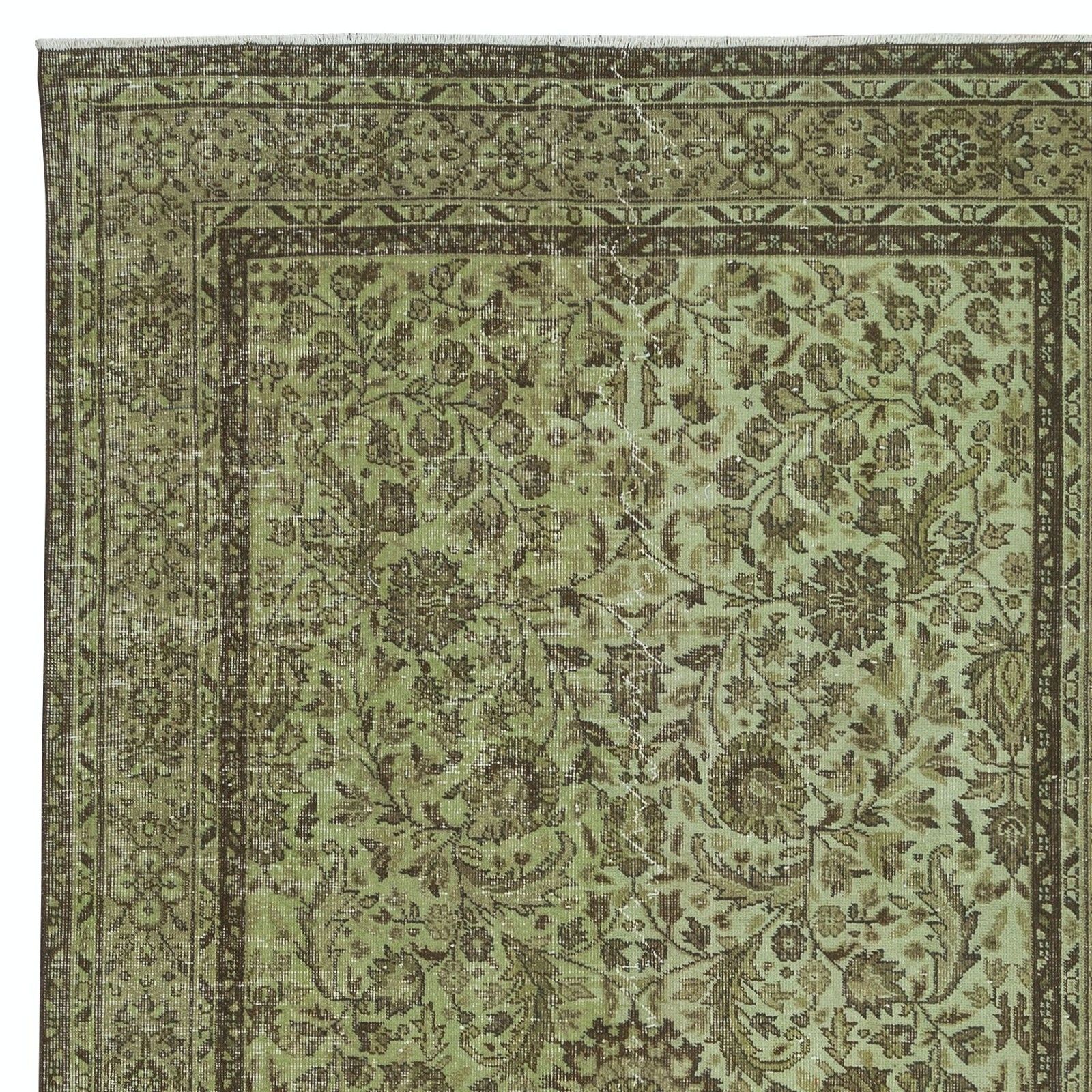 5.7x9.6 Ft Modern Handmade Turkish Rug With Botanical Design & Green Background photo Textiles