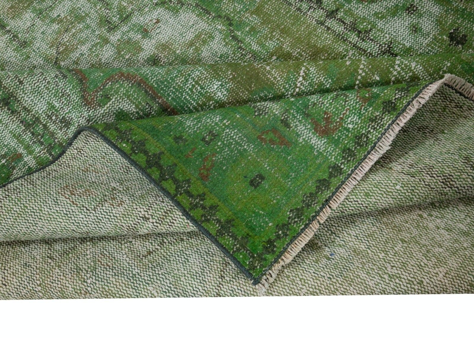 5.5x9 Ft Handmade Turkish Area Rug In Green, Modern Home Decor Carpet photo for sale