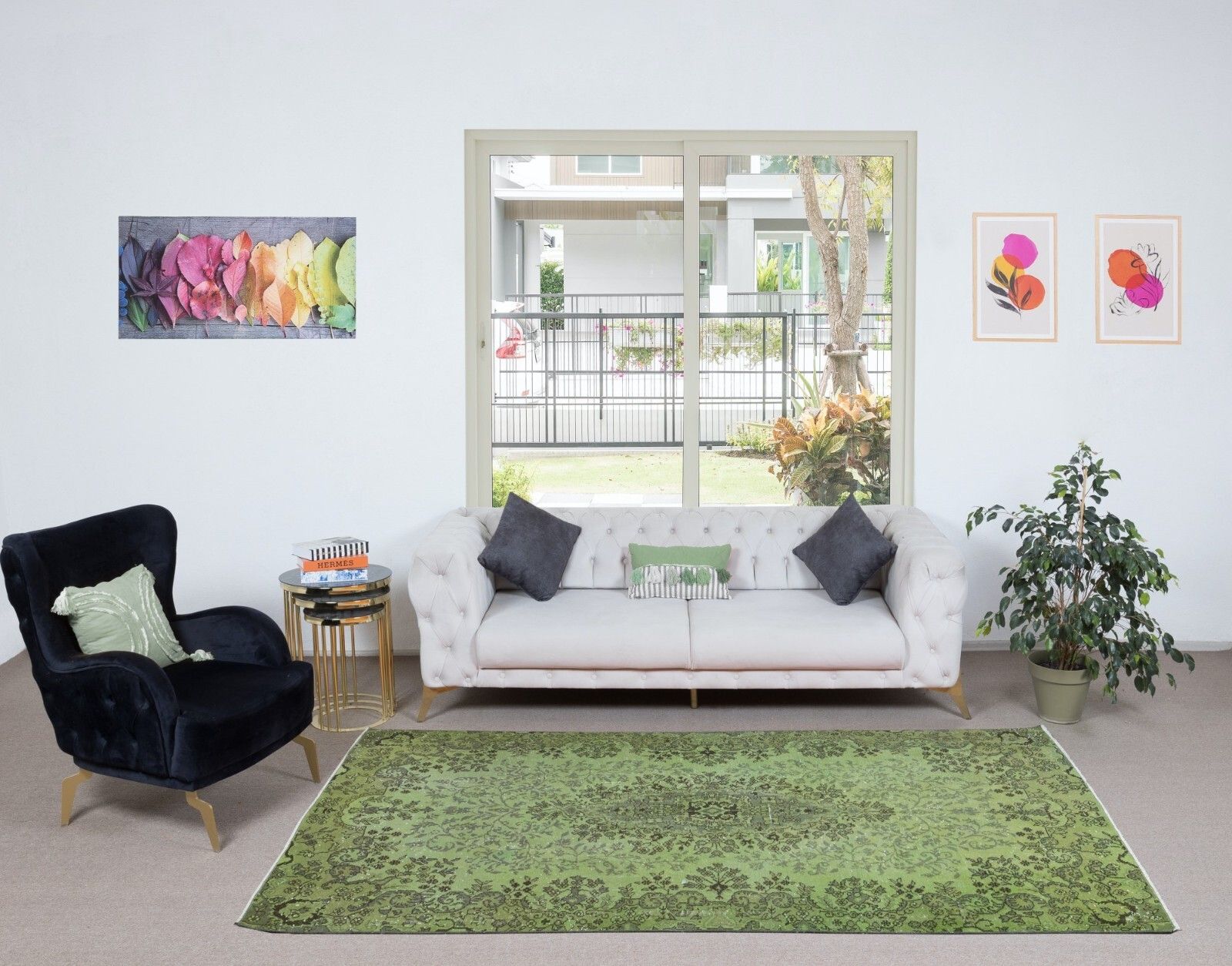 5.3x9 Ft Hand Made Turkish Area Rug In Light Green, Contemporary Upcycled Carpet photo furniture