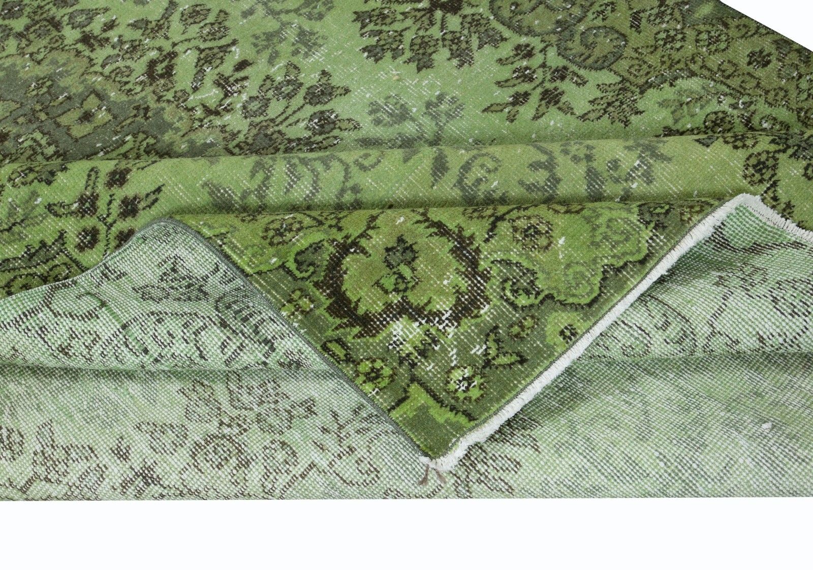 5.3x9 Ft Hand Made Turkish Area Rug In Light Green, Contemporary Upcycled Carpet photo for sale