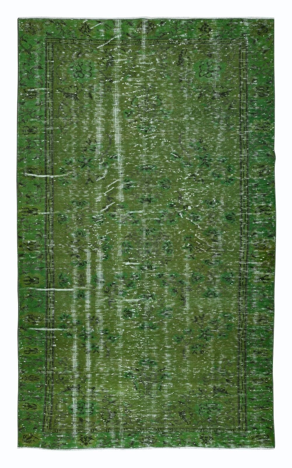 5.4x8.8 Ft Hand Made Turkish Area Rug In Green, Modern Upcycled Carpet