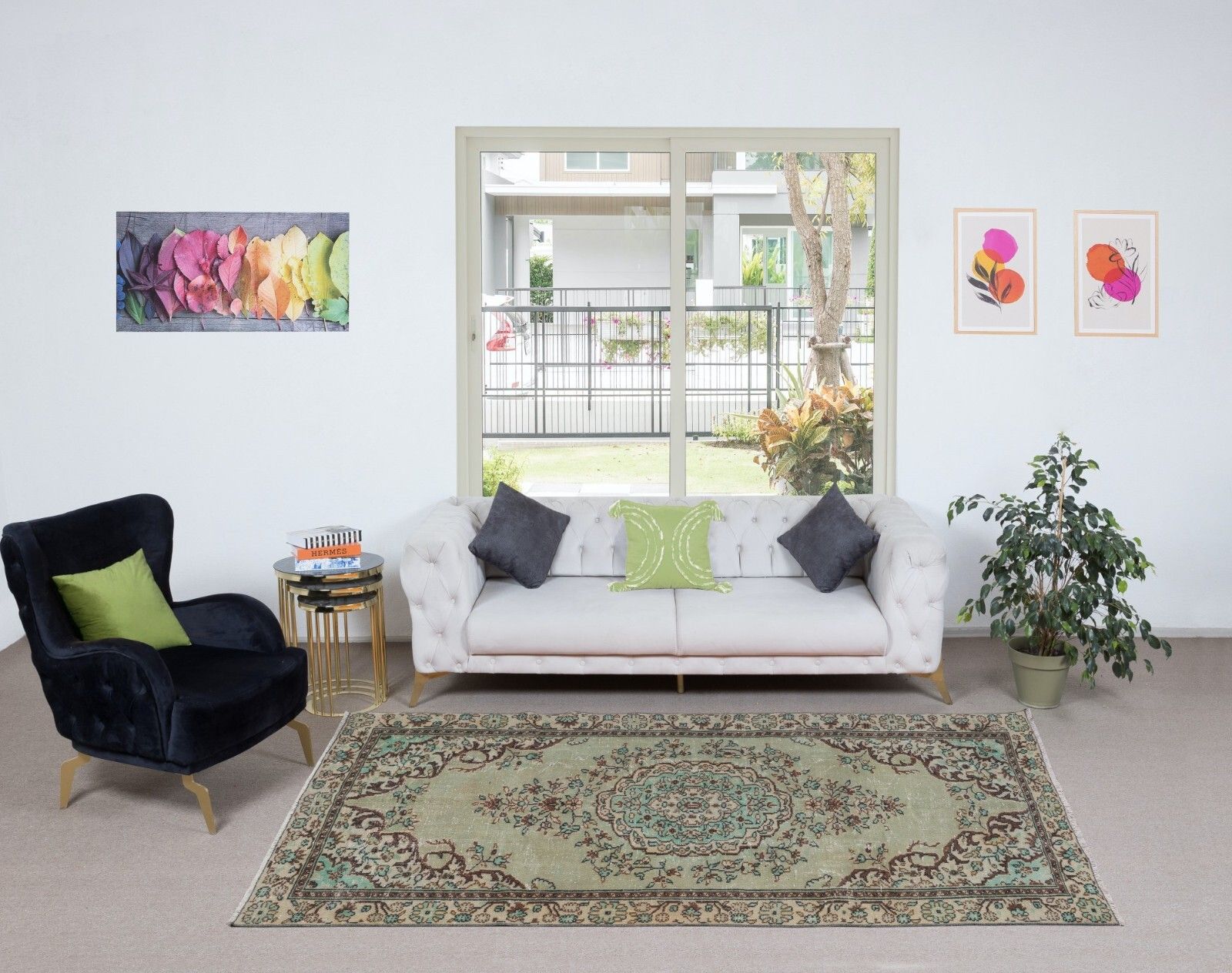5.8x9.2 Ft Unique Handmade Turkish Area Rug, Green Modern Wool Carpet photo furniture