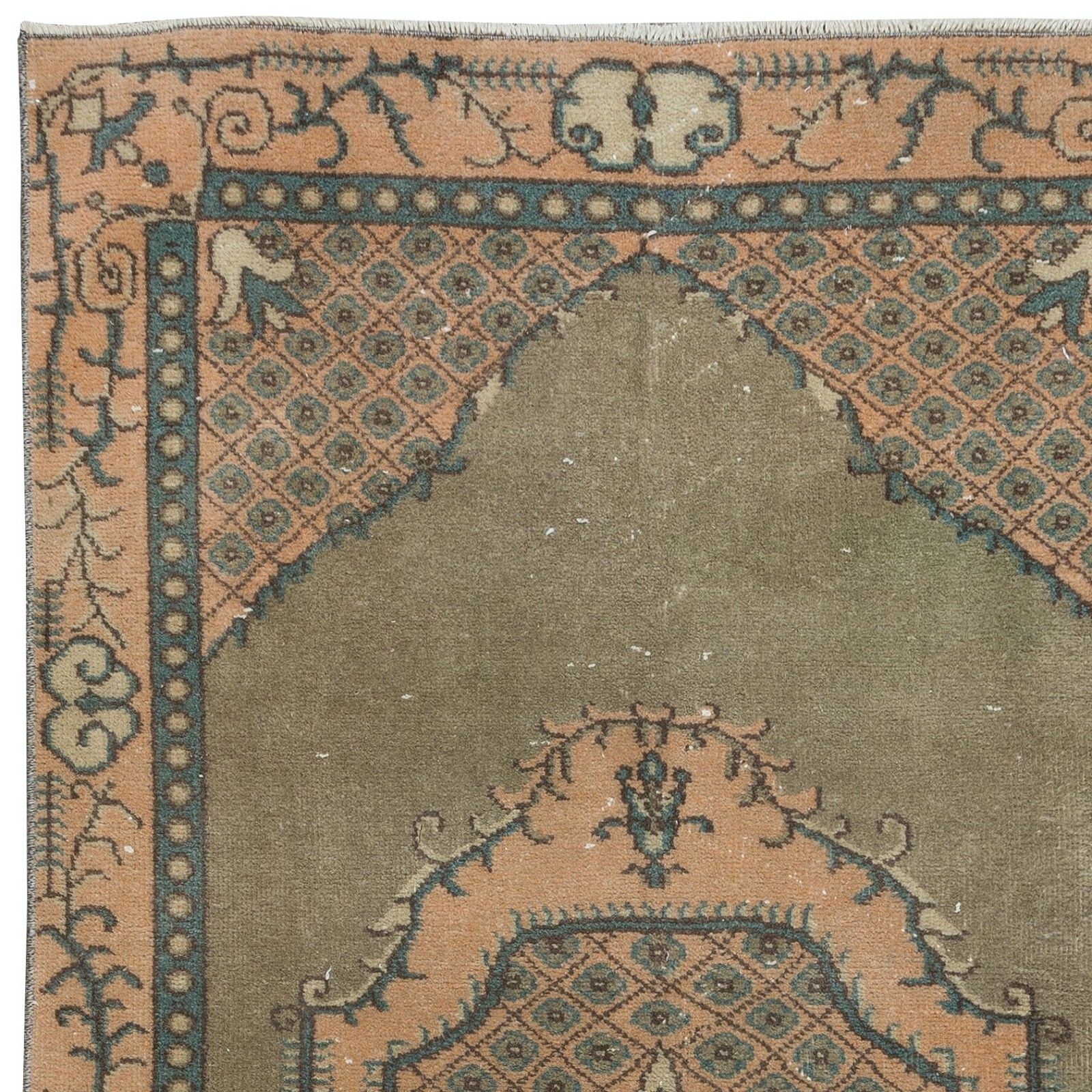 3.7x6.3 Ft Green Accent Rug, Handmade Turkish Geometric Medallion Design Carpet photo Textiles