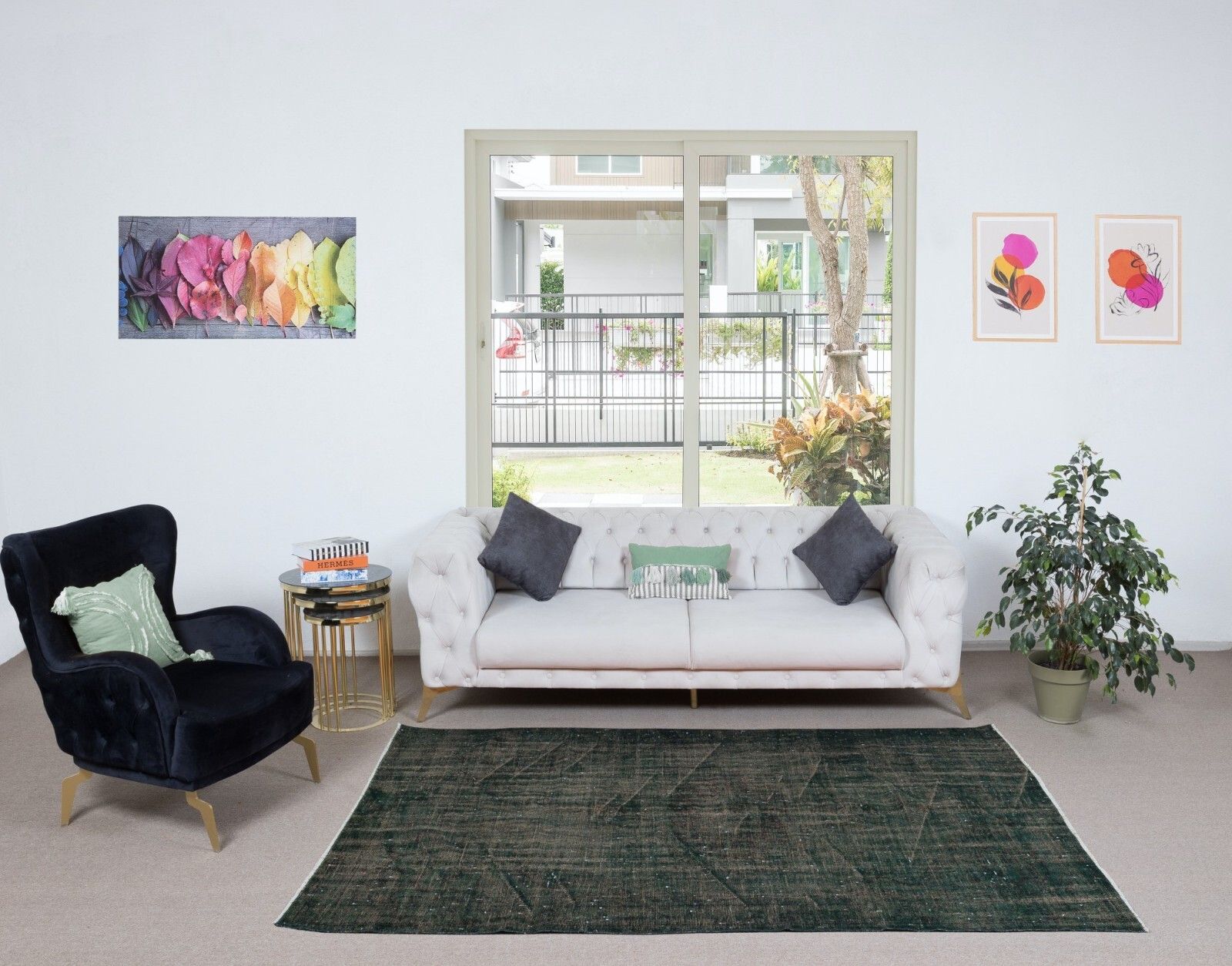 5.3x8.5 Ft Distressed Dark Green Rug, Handmade Turkish Shabby Chic Carpet photo furniture