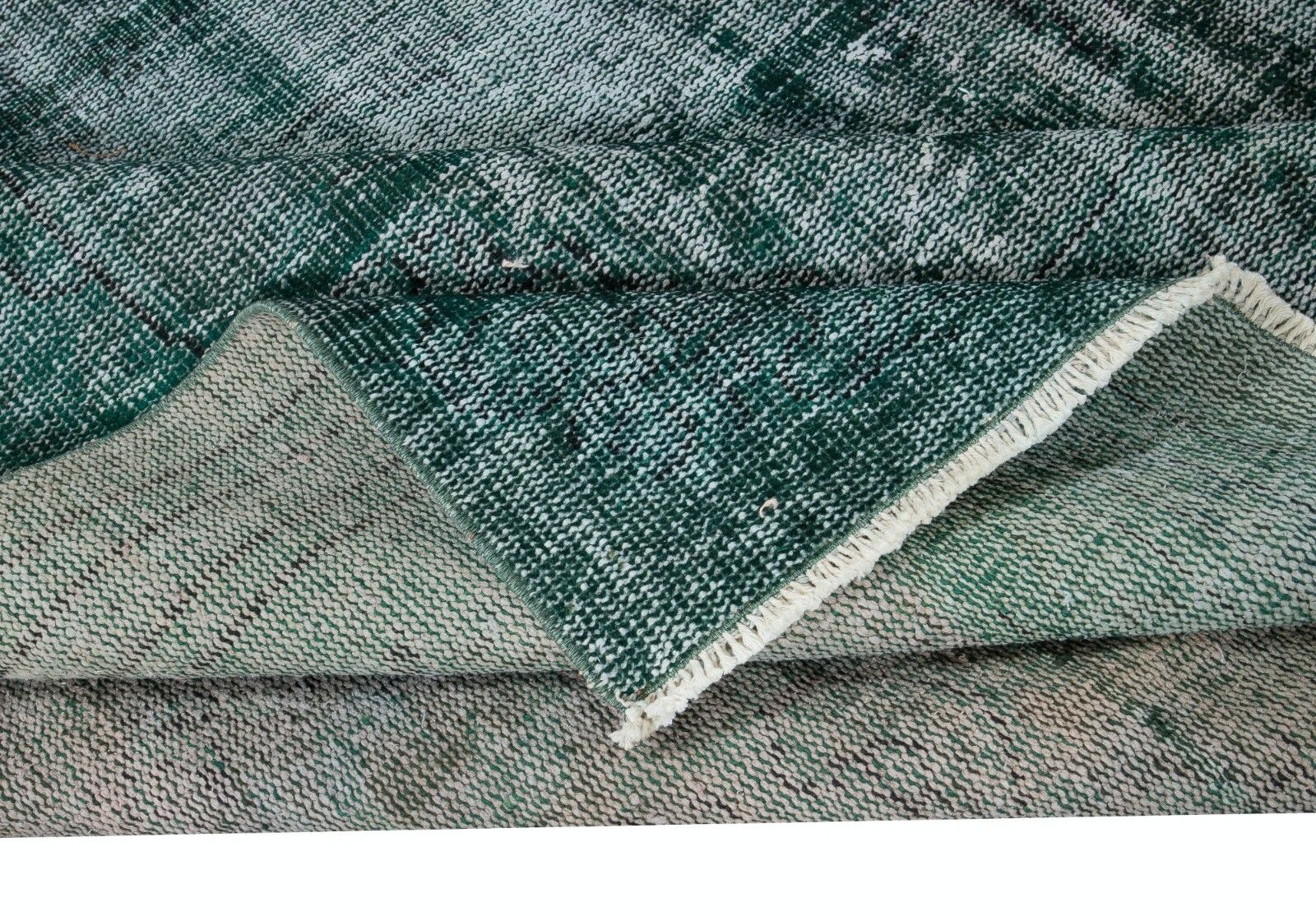 6.3x9.5 Ft Distressed Dark Green Rug, Handmade Turkish Carpet, Floor Covering photo for sale