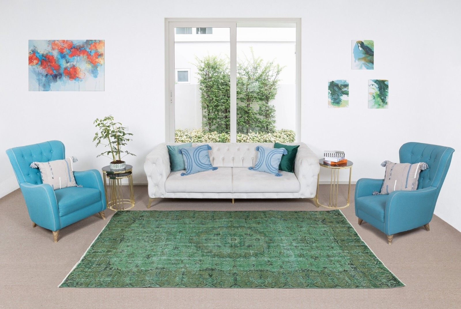 5.6x9.8 Ft Handmade Vintage Turkish Rug Over Dyed In Green For Modern Interiors photo furniture