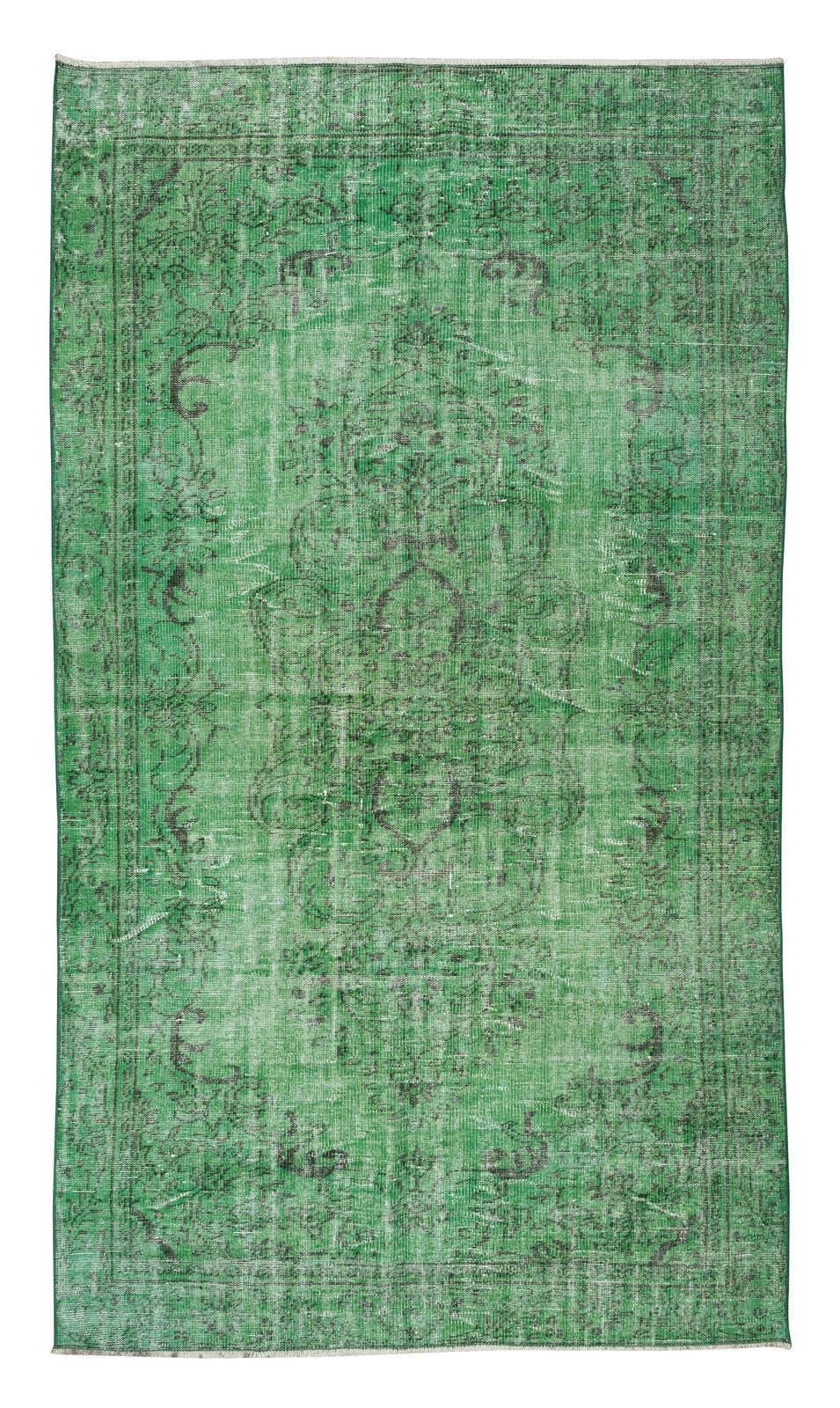 5.5x9.2 Ft Handmade 1960s Turkish Rug Re Dyed In Green, Great 4 Modern Interiors