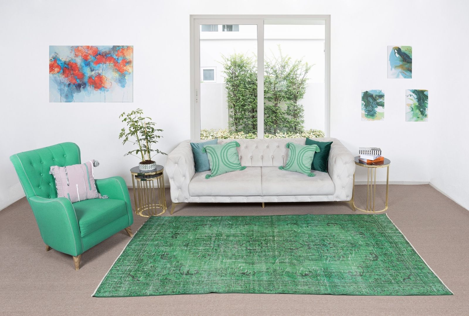 5.5x9.2 Ft Handmade 1960s Turkish Rug Re Dyed In Green, Great 4 Modern Interiors photo furniture