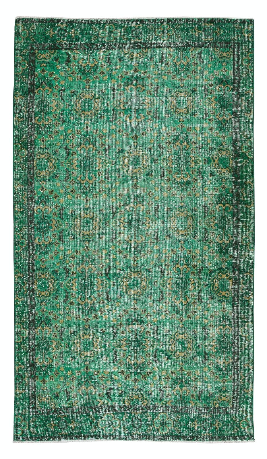 5.3x9.4 Ft Vintage Handmade Turkish Rug Over Dyed In Green For Modern Interiors