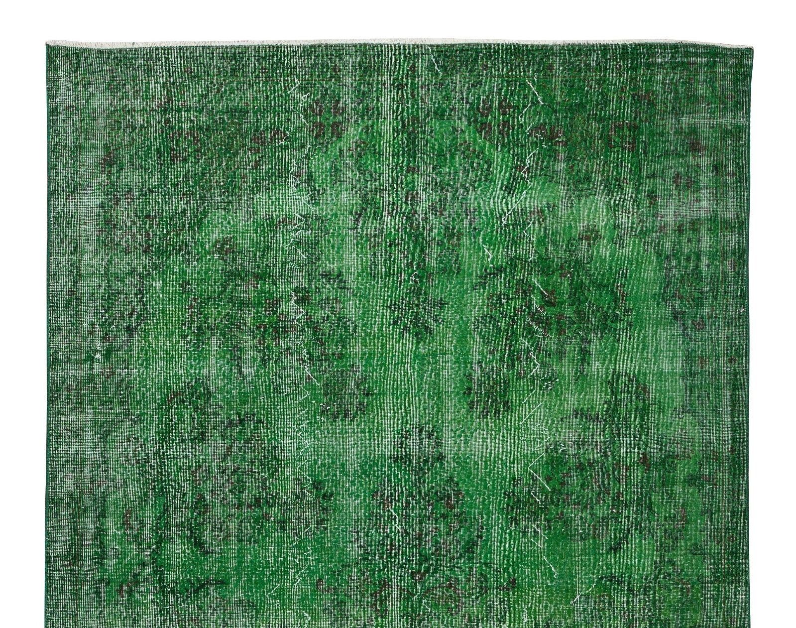 6.6x10.7 Ft Vintage Green Rug, Handmade Anatolian Wool Area Rug Re Dyed In Green photo Textiles