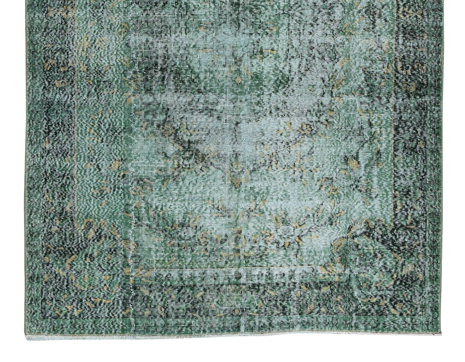6x9.5 Ft Modern Green Area Rug, Hand Knotted Turkish Vintage Wool Carpet photo 480.0