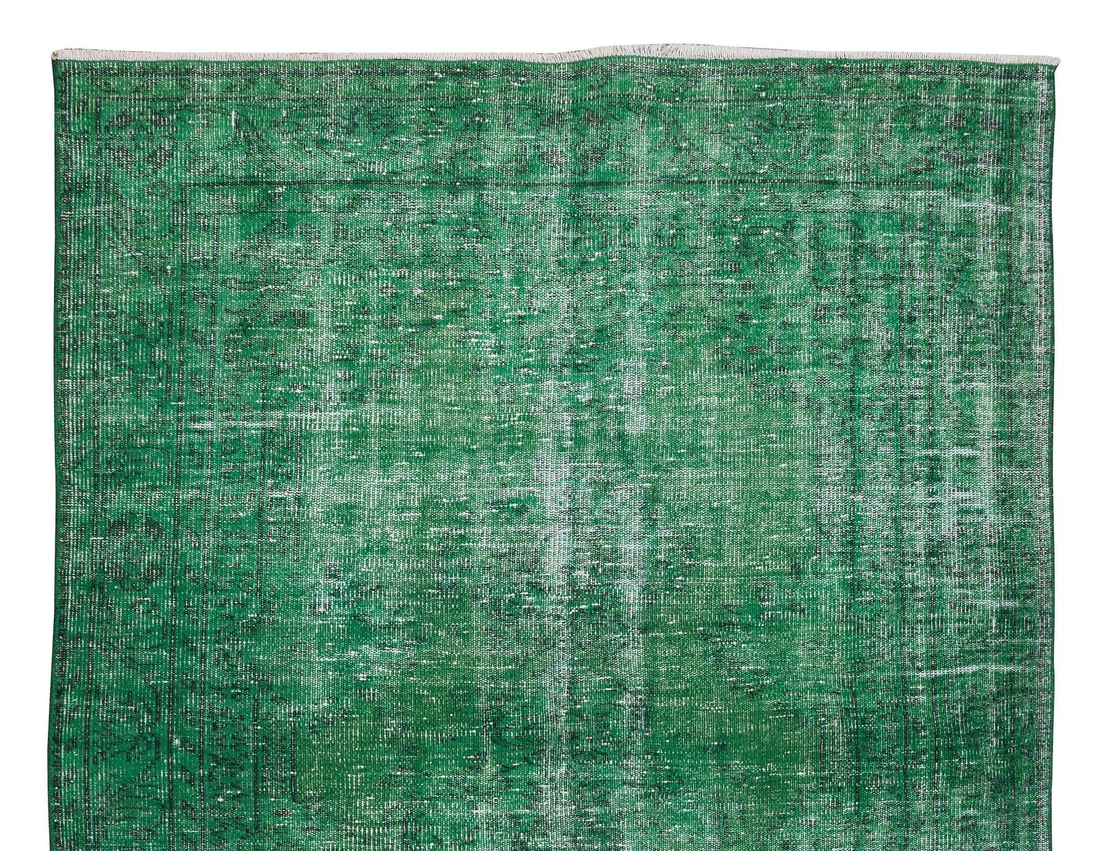 5.6x9 Ft Handmade Central Anatolian Vintage Wool Area Rug Over Dyed In Green photo Textiles