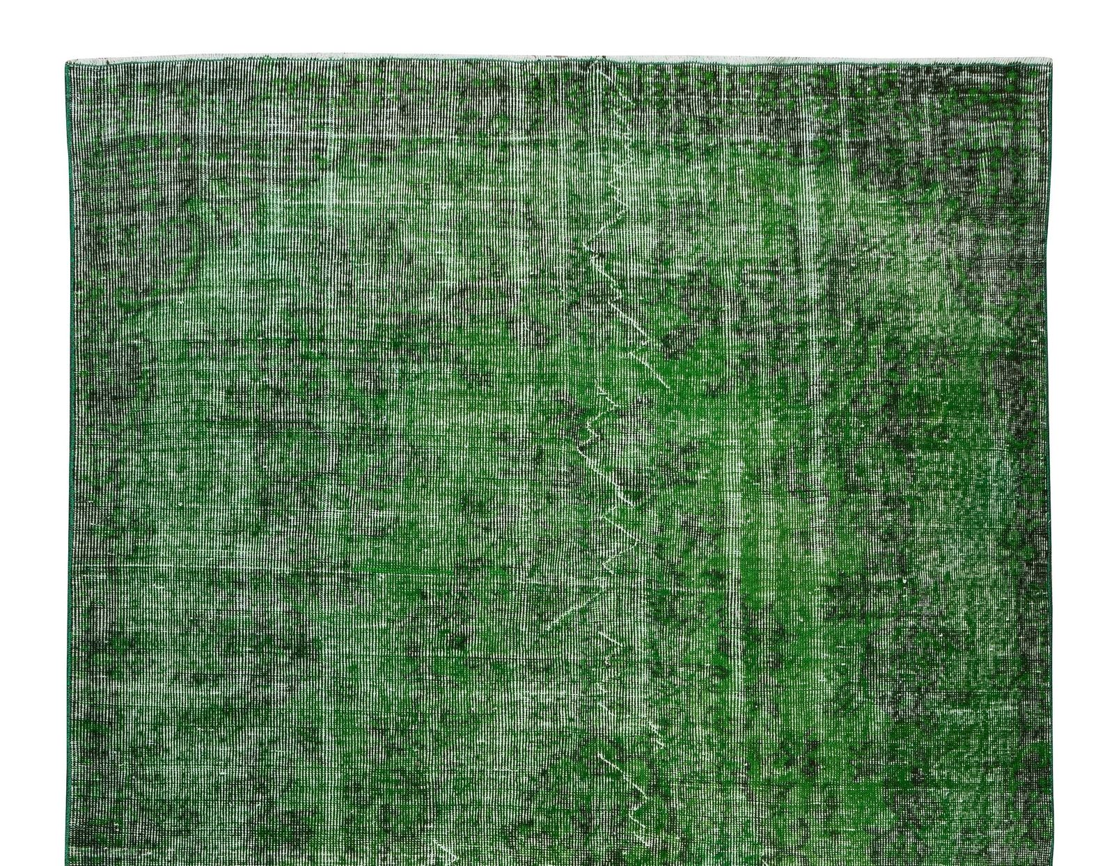 6x9.7 Ft Modern Green Over Dyed Floor Rug, Hand Knotted Turkish Vintage Carpet photo Textiles