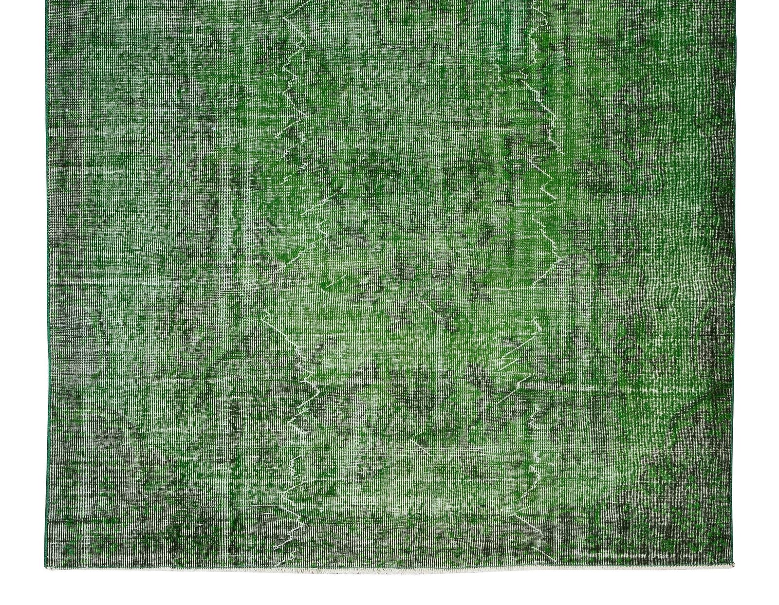 6x9.7 Ft Modern Green Over Dyed Floor Rug, Hand Knotted Turkish Vintage Carpet photo 489.0