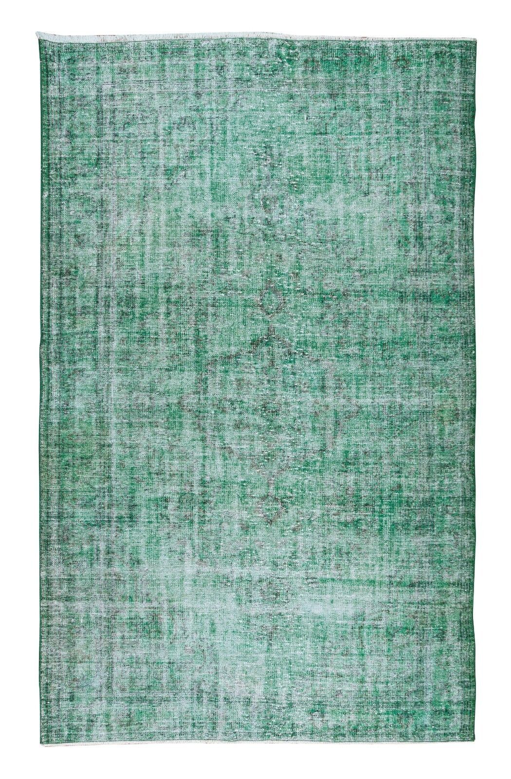 6x9.6 Ft Green Over Dyed Rug, Hand Knotted Turkish Vintage Wool Carpet